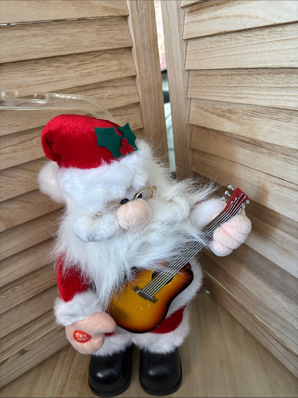 Festive Red Santa with Guitar Battrry Operated Holiday Decoration Untested